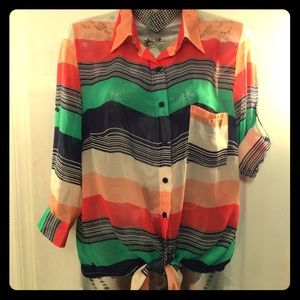 Poetry Striped Chiffon Top Sz XL